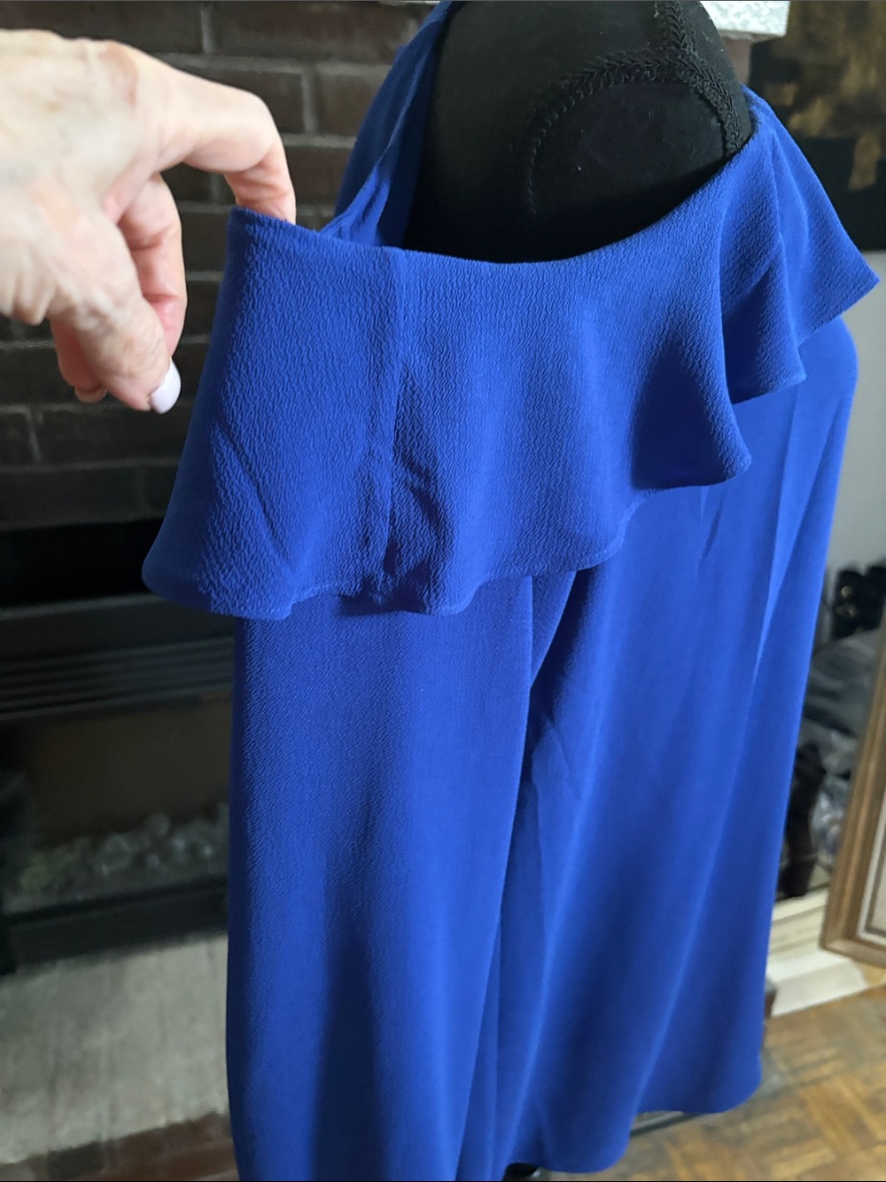 Michael Kors Cobalt Blue Ruffled Halter Blouse - Picture 2 of 5